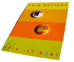 Postkarte mit 2 Buttons 25mm, Köln ist bunt